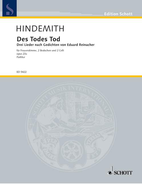 Des Todes Tod op. 23a, 3 Lieder nach Gedichten von Eduard Reinacher, Womans Voice with 2 Violas and 2 Violoncellos, score. 9790001061117