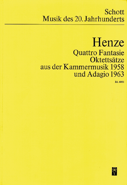 Quattro Fantasie, Oktettsätze aus der Kammermusik 1958 und Adagio, clarinet, bassoon, horn, 2 violins, viola, cello and double bass, study score