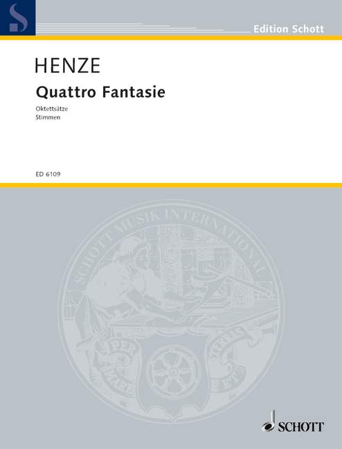 Quattro Fantasie, Oktettsätze aus der Kammermusik 1958 und Adagio, clarinet, bassoon, horn, 2 violins, viola, cello and double bass, set of parts. 9790001065429