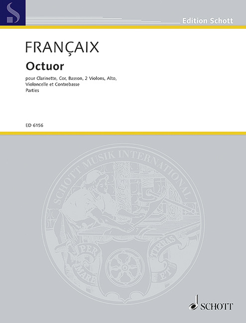 Octuor, for clarinet, bassoon, horn, 2 violins, viola, violincello and double bass, set of parts. 9790001065689