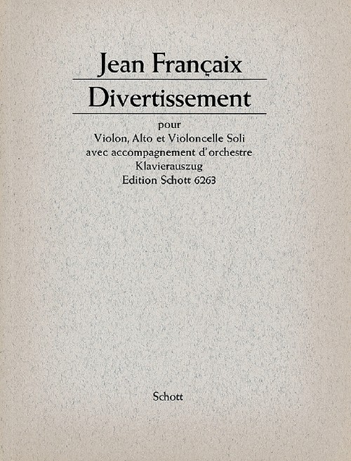 Divertissement, for violin, viola, violoncello avec wind instruments, drums, harp and double bass, piano reduction with solo parts. 9790001066945