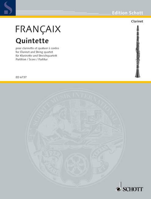 Quintet, for clarinet in b flat and string quartet, score. 9790001071512