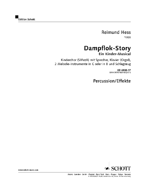 Dampflok-Story, Ein Kinder-Musical, children's choir (SMezA) with speakers, piano (organ), 2 melody instruments in C or in Bb and percussion, separate part. 9790001072175