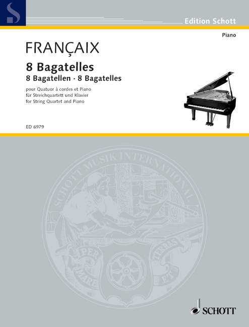 8 Bagatelles, for string quartet and piano, score and parts. 9790001073516