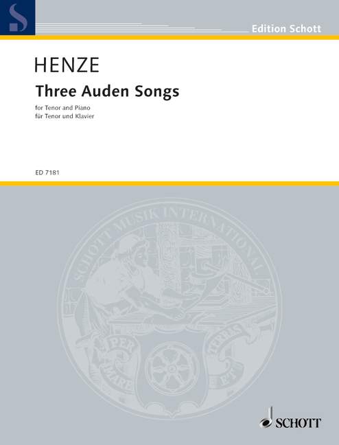 Three Auden Songs, for tenor and piano. 9790001075282