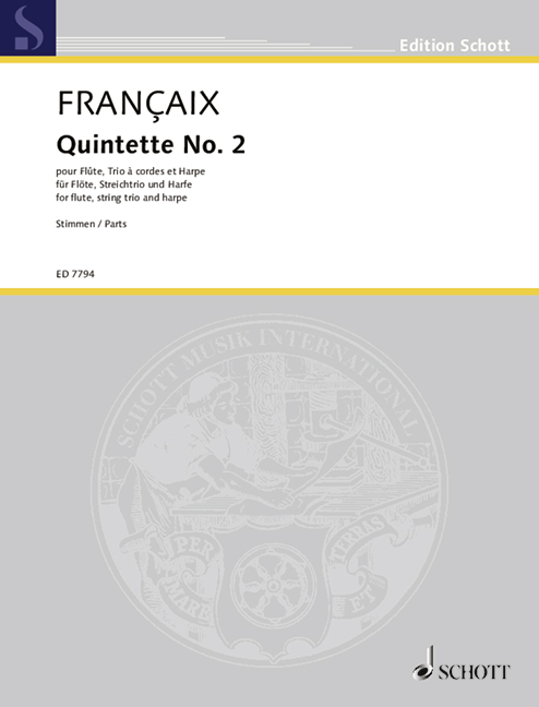 Quintet No. 2, for flute, string trio and harp, set of parts