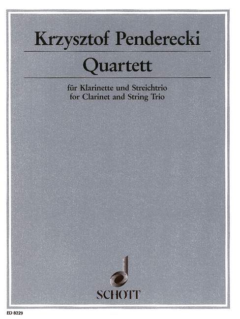 Quartet, for clarinet, violin, viola and violoncello, score and parts. 9790001084116