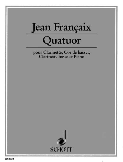 Quartet, for clarinet in B flat, bassethorn, bass clarinet in B flat and piano, score and parts. 9790001084703