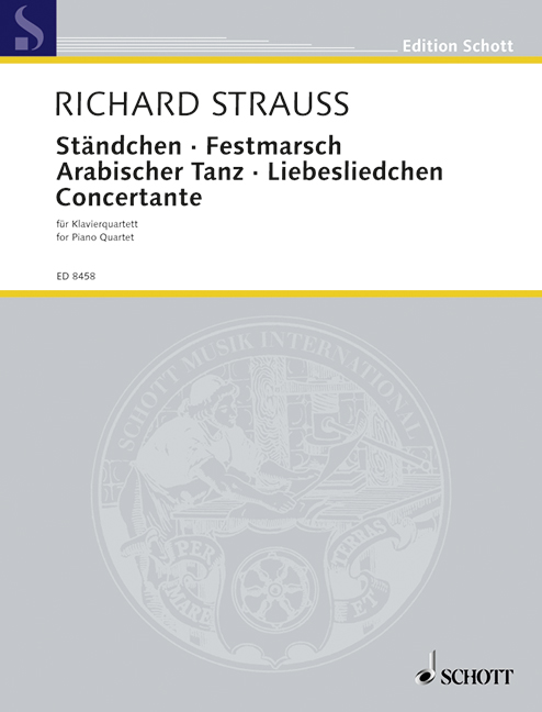 Ständchen · Festmarsch · Arabischer Tanz · Liebesliedchen · Concertante o. Op. AV. 168, 178, 182, 157, for piano quartet (violin, viola, cello and piano), score and parts. 9790001112673