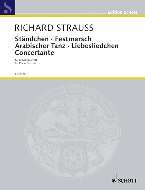 Ständchen · Festmarsch · Arabischer Tanz · Liebesliedchen · Concertante o. Op. AV. 168, 178, 182, 157, for piano quartet (violin, viola, cello and piano), score and parts. 9790001112673 Ständchen · Festmarsch · Arabischer Tanz · Liebesliedchen · Concertante o. Op. AV. 168, 178, 182, 157, for piano quartet (violin, viola, cello and piano), score and parts. 9790001112673