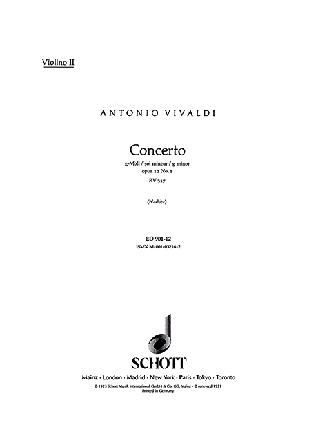 Concerto g Minor op. 12/1 RV 317, violin, String Orchestra and Organ, separate part