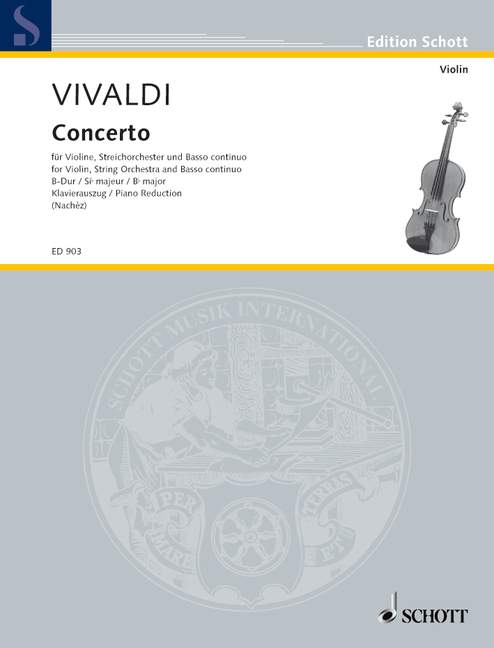 Concerto in Bb Major, violin, strings and organ, piano reduction with solo part. 9790001032261