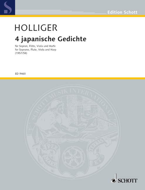 Vier japanische Gedichte, soprano, flute, viola and harp, performance score. 9790001131957