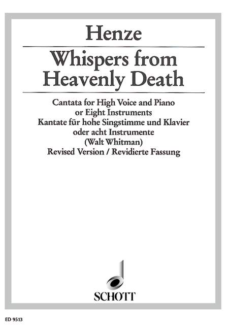Whispers from Heavenly Death, Cantata for high voice and piano, score. 9790001132800