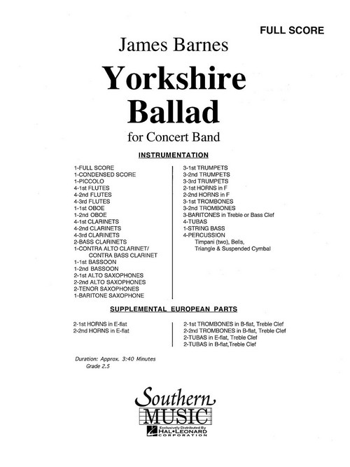 Yorkshire Ballad, for Concert Band, Full Score