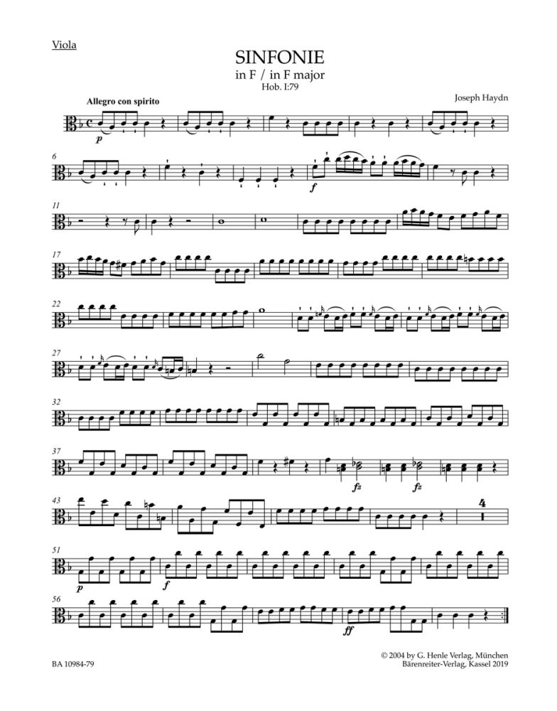 Symphony in F Major Hob. I:79, separate part