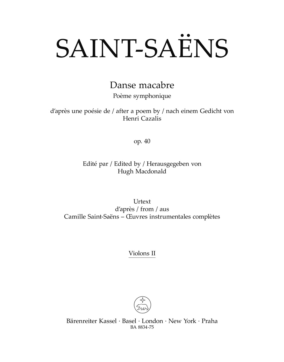 Danse macabre op. 40, Symphonische Dichtung nach einem Gedicht von Henri Cazalis, separate part. 9790006567218