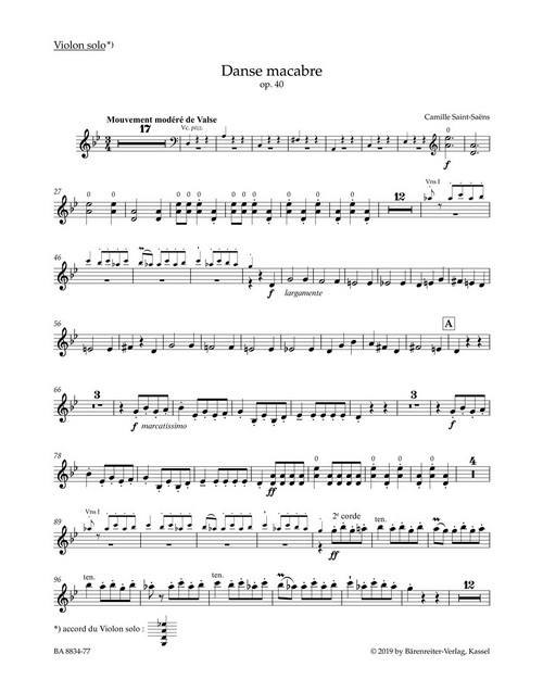 Danse macabre op. 40, Symphonische Dichtung nach einem Gedicht von Henri Cazalis, separate part. 9790006567263