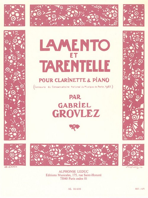 Lamento et Tarentelle, Clarinette et Piano