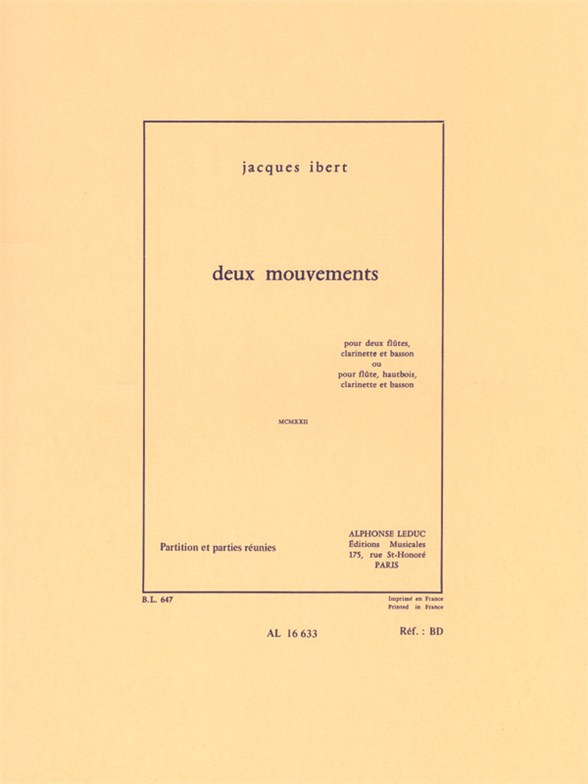 Deux Mouvements, MCMXXII, Wind Quartet
