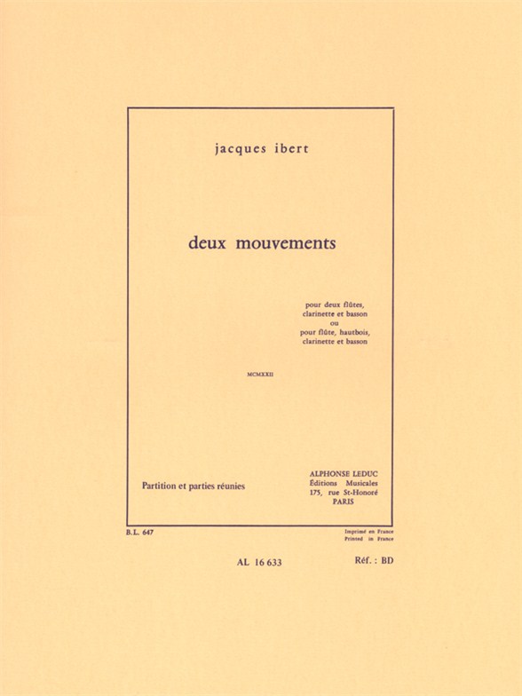 Deux Mouvements, MCMXXII, Wind Quartet