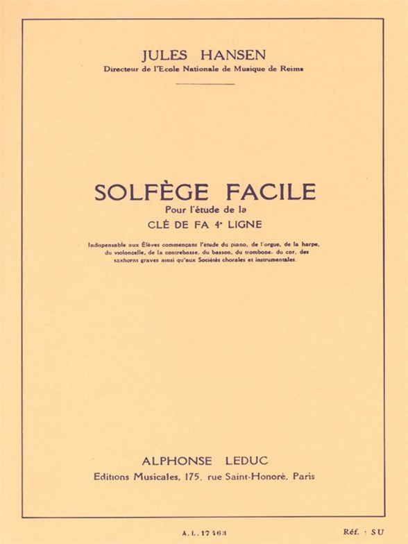 Solfège Facile: pour l'étude de la clé de fa 4e ligne