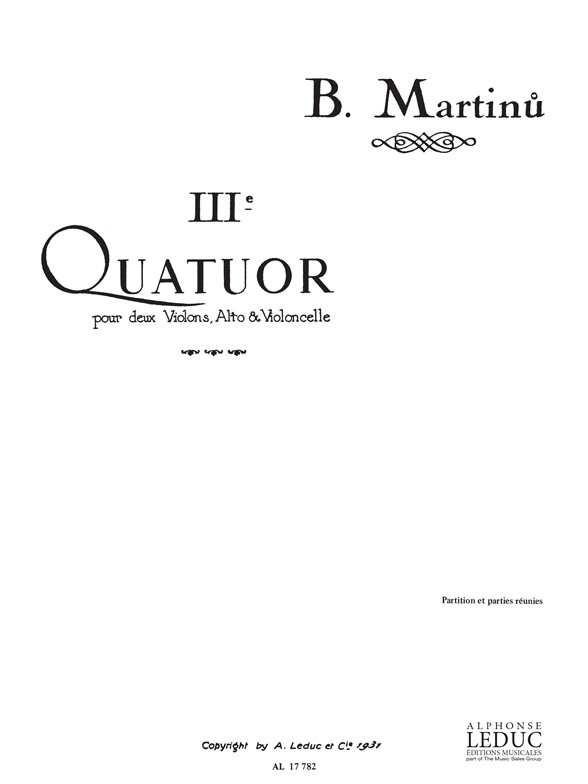 Quartet No. 3, H183, Score and Parts