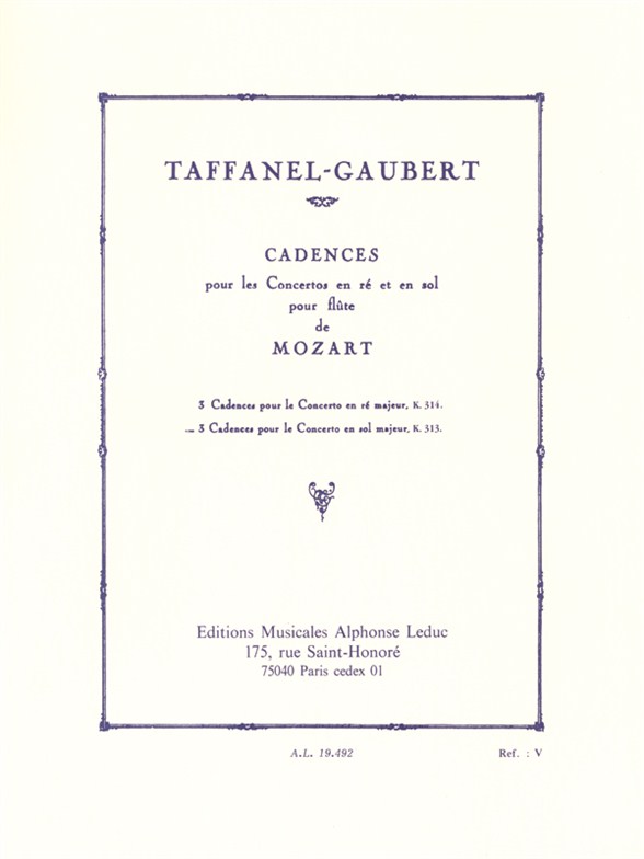 3 Cadences pour le Concerto en sol majeur pour flûte, K. 313