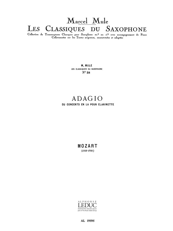 Adagio: Classiques No. 38, Alto Saxophone and String Orchestra, Score. 9790046195952