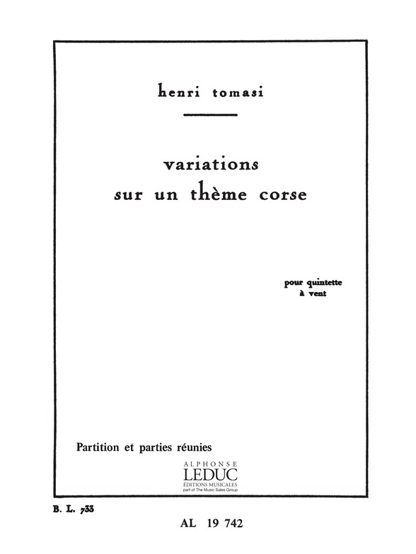 Variations sur un Thème corse, pour quintette à vent, Score and Parts. 9790046197420