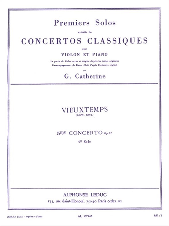 Premier Solo extrait de Concerto No. 5, Violon et Piano. 9790046199455