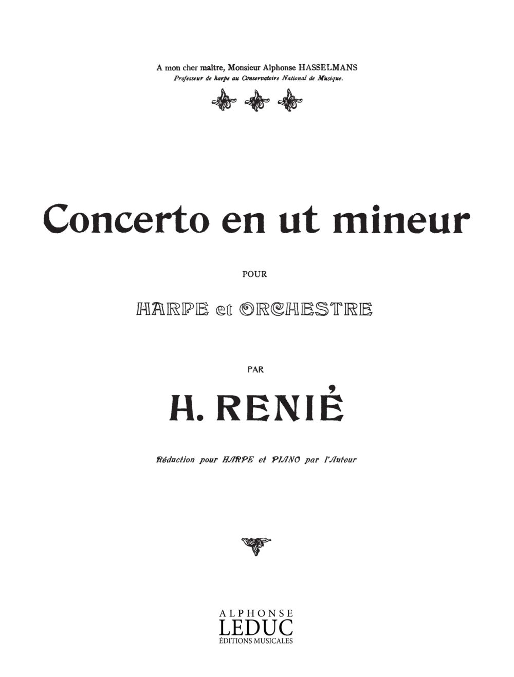 Concerto en ut mineur : pour harpe et orchestre (Harpe et Piano)