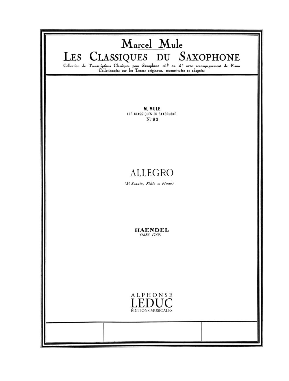 Classique Saxophone Mib nº 93: Sonate nº 3: Allegro, saxophone alto. 9790046208331