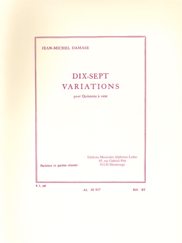 17 Variations, Wind Quintet, Score and Parts. 9790046209376