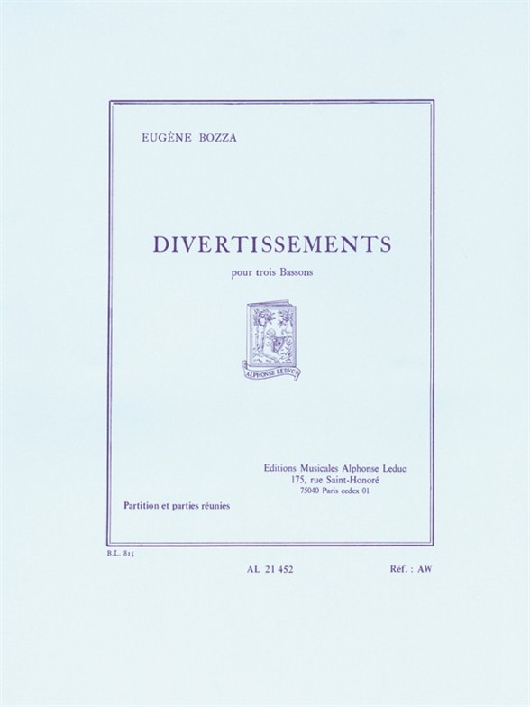 Divertissements pour trois bassons, Set of Parts. 9790046214523