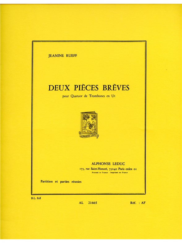 Deux Pièces Brèves, pour Quatuor de Trombones en Ut, Score and Parts. 9790046216657