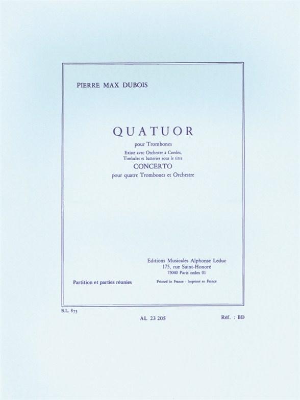 Quatuor, 4 Trombones, Score and Parts. 9790046232053