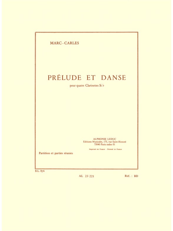 Prélude et Danse, 4 Clarinettes, Score and Parts