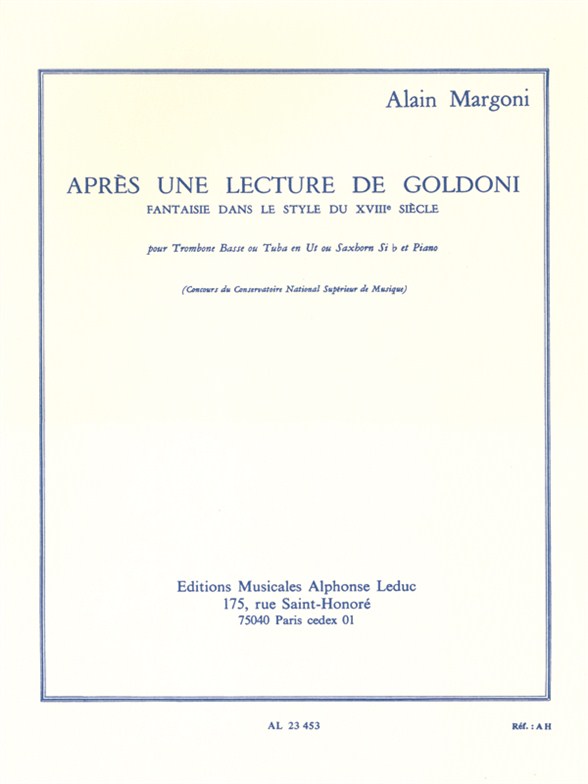 Après une lecture de Goldoni, pour trombone basse ou tuba en Ut ou saxhorn Si b et piano