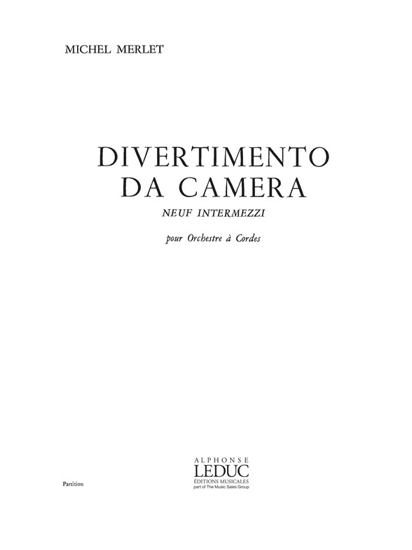 Divertimento da Camera Op. 17, pour orchestre à cordes, Score