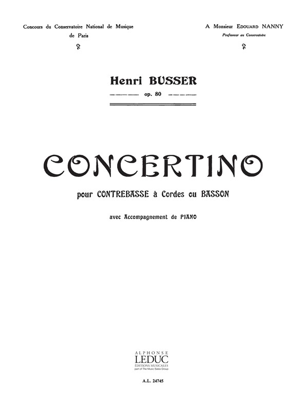 Concertino Op. 80, Contrebasse ou Basson et Piano. 9790046247453