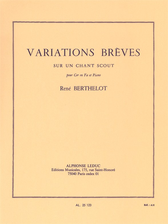 Variations breves sur un chant scout, cor et piano. 9790046251238 Variations breves sur un chant scout, cor et piano. 9790046251238