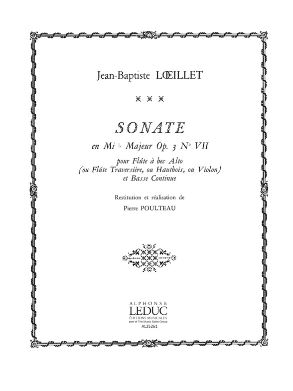 Sonate op. 3, nº VII en Mi b majeur, pour flûte à bec alto (ou flûte traversière, ou hautbois, ou violon) et basse continue