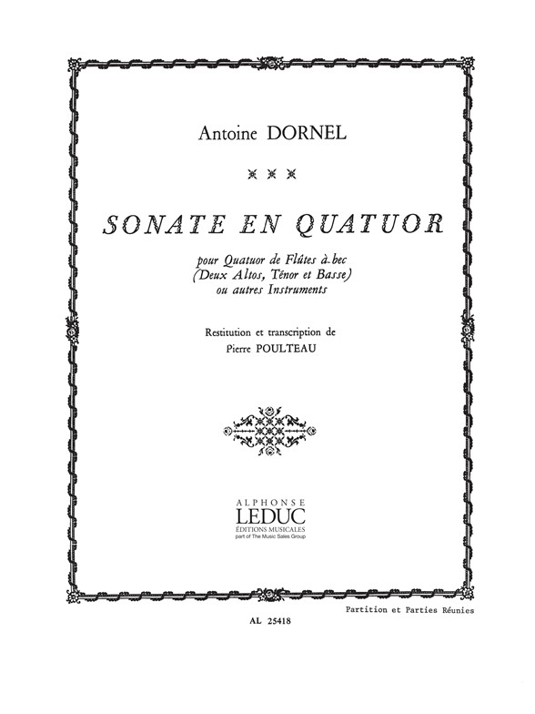 Sonate en quator, pour quatuor de flûtes à bec. 9790046254185 Sonate en quator, pour quatuor de flûtes à bec. 9790046254185