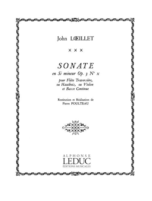 Sonate op. 3, nº 10 in B minor, flùte (ou hautbois ou violon et basse continue. 9790046254208