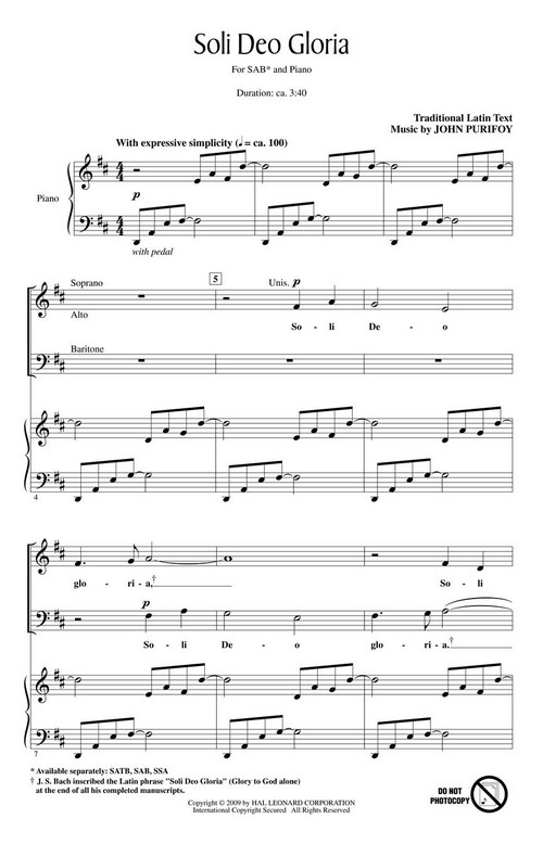 Soli Deo Gloria, for SAB and Piano