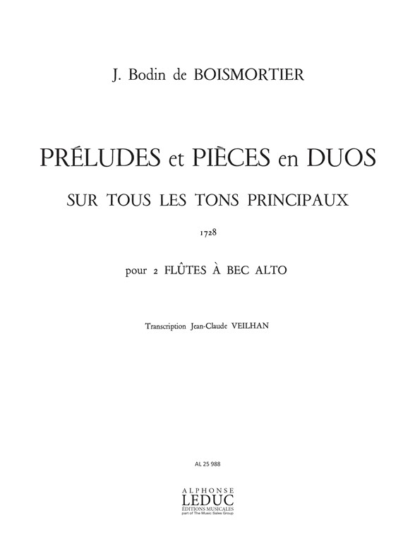 Préludes et pièces en duos sur tous les tons principaux, pour 2 flûtes à bec alto