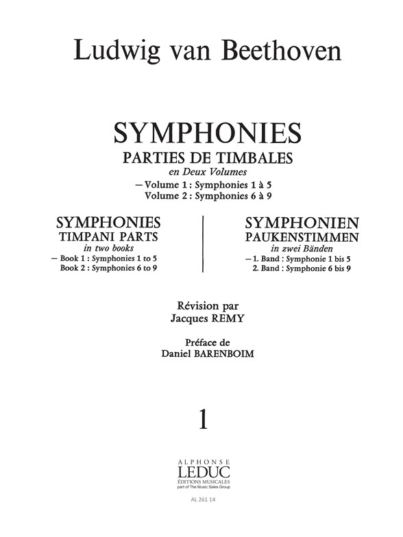 Symphonies, parties de timbales, vol.1: Symphonies 1 à 5