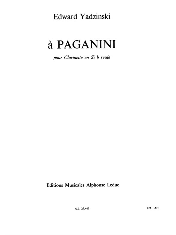 À Paganini, pour clarinette. 9790046274473