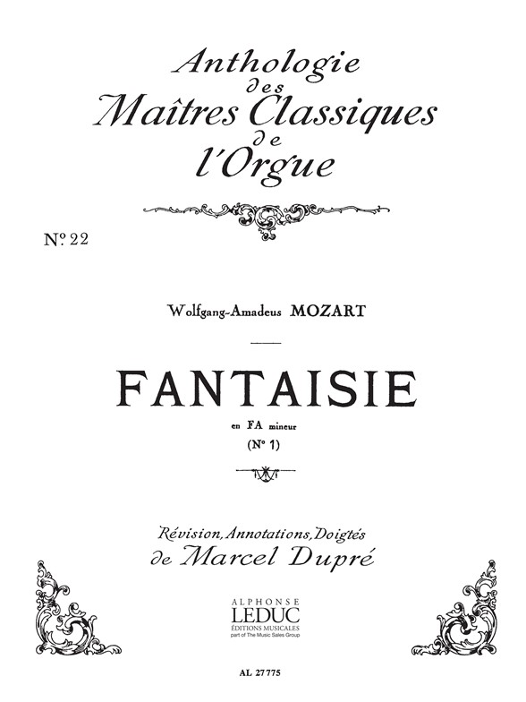 Fantaisie nº 1, KV 554 en Fa mineur, pour orgue. 9790046277757
